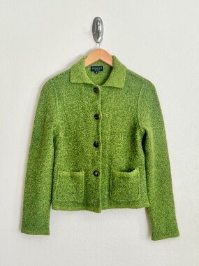 Vintage GUCCI by Tom Ford F/W 1995 Boucle Knit Collared Cardigan Jacket in Green